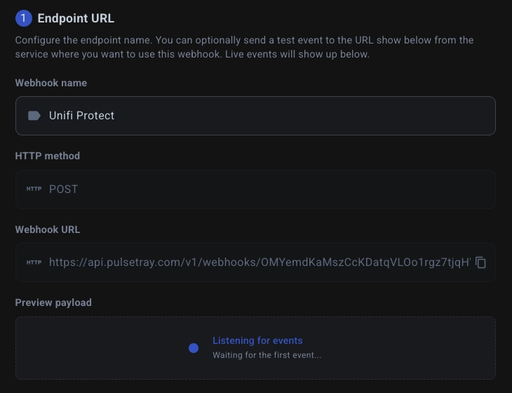 Pulsetray Webhook Creation Modal